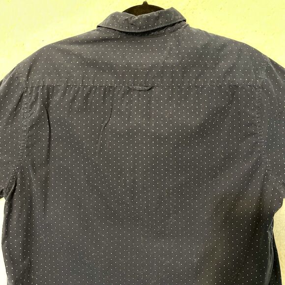 Denim & Flower Ricky Singh Men's L Shirt Navy Blue White Pin Dot Slim Fit Cotton - Picture 9 of 16
